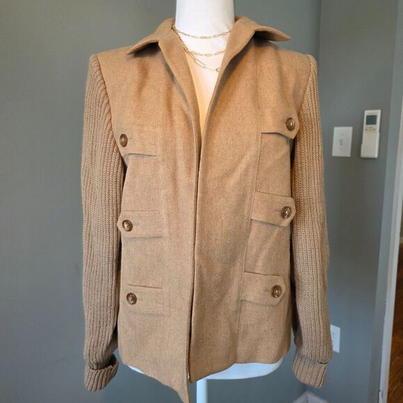 Vintage Arthur Jay Wool Sweater Camel Tan Women's Woven Jacket Blazer Size Small - Picture 1 of 8